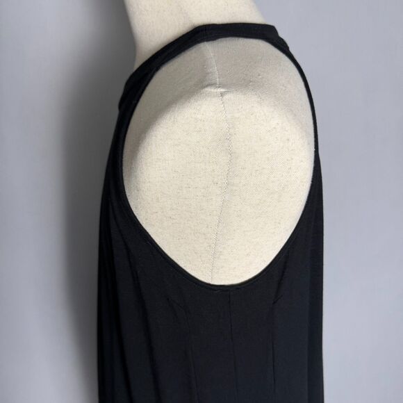 J. Jill Halter Neck Sleeveless Maxi Dress Size L Black 2 Pockets 2 Side Slits - Picture 6 of 12